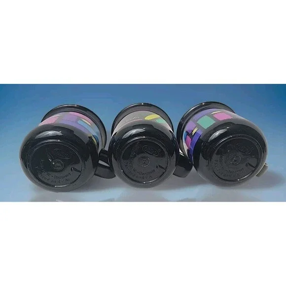 3 VTG Black & Yellow Eldiro Coffee Mugs Plastic Retro 80s Color Pops W. Germany - Picture 6 of 7